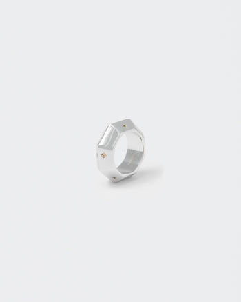 octagonal stainless steel white ring with stores