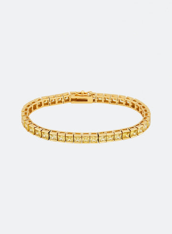 18k yellow gold coated tennis chain bracelet with yellow hand-set princess-cut stones