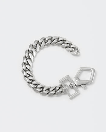 Cutting edge cuban chain bracelet with 18kt white gold coating and oversize carabiner clasp with engraved logo